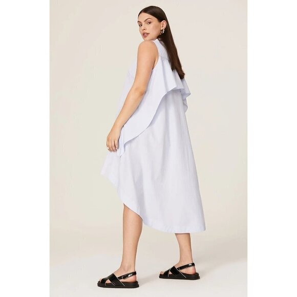 Peter Som Sleeveless Button Down Dress in White Yarn Dye Stripe 0 Womens - Picture 2 of 10